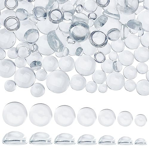 PH PandaHall 150 Stück Transparente Glas-Cabochons 7 Größen Glaskuppel-Cabochons Klare Glaskiesel Nicht Kalibriert Rund Für Halsketten Armbänder Schmuck Cameo-Anhänger Lesezeichen 8~20 mm