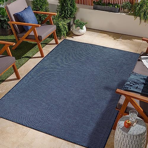 Jimri In- & Outdoor Teppich - Wetterfester Teppich für Balkon, Terrasse, Garten, Wohnzimmer, Küche - Strapazierfähiger Bodenteppich, Widersteht UV-Strahlen & Wasser - Größe 140 x 200 cm, Blau