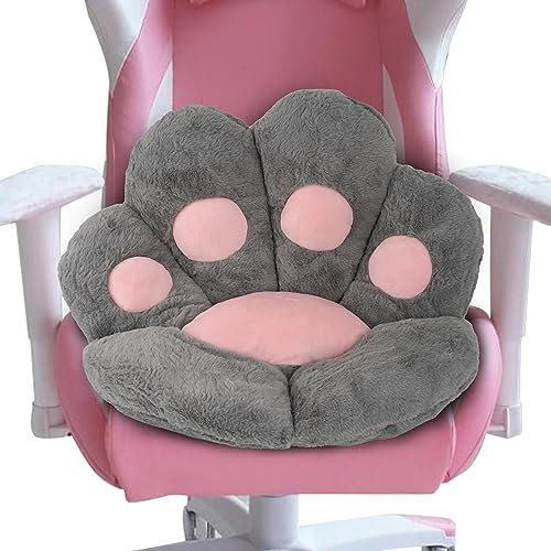 FlyGulls Cat Paw Cushion Kawaii Cat Paw Pillow for Computer Gaming Chair Comfy Chair Cushions for Office Plush Cute Pillows for Room Decor (Grey, 80 x 70 cm/31.5 x 27.5 Inch)