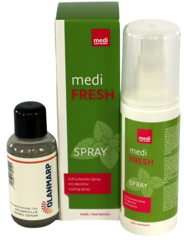 Medi Fresh Kühlspray für Kompressionsstümpfe + Olanmarp Waschmittel | Erfrischende Kühlung bei Venentherapie – ideal für Kompressionsstrümpfe, müde Beine und sensible Haut