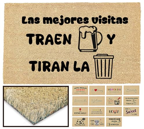 LucaHome - Felpudo Entrada casa Original y Divertido de Coco Natural - Felpudo Cerveza y Basura 33x60 - Ideal para Puertas de Exteriores Cubiertas, pasillos y entradas de hogares