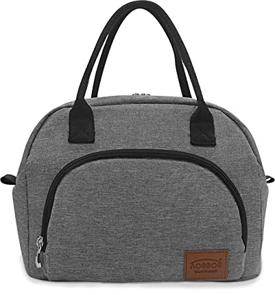 AOSBOS Sac Repas Isotherme 12L Grande Capacité pour Femme Homme, Sac à Lunch Déjeuner Isolé Thermique en Doublure Étanche, Gris Classique