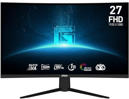 MSI G27C3F - Schermo da gaming curvo FHD da 27 - Rapid VA 1920 x 1080 1500R, 180 Hz / 1 ms (GtG), Adaptive Sync - DP 1.2a, HDMI 2.0b CEC