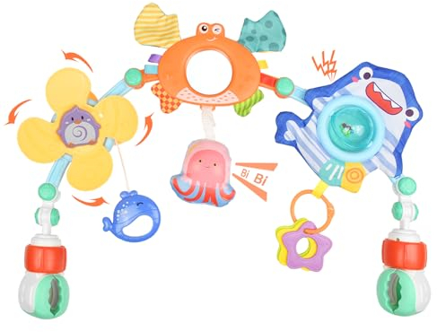 Coriver Arco de Juego para Cochecito, Juguete Ajustable para Cochecito de Bebé con Clip para Cuna, Arco de Juegos Bebe Hamaca Colgante Colgar Actividades, Juguetes Bebes 0-3 Meses Niños Niñas