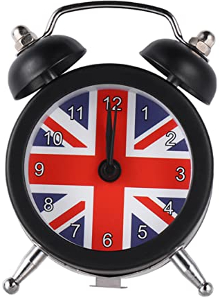 PRETYZOOM Wecker Schwarz Für Studenten Nachttischuhr Tischwecker Einfacher Weckgerät Mit Union Flag Muster Filigranes Design Für Zuhause Wohnheim