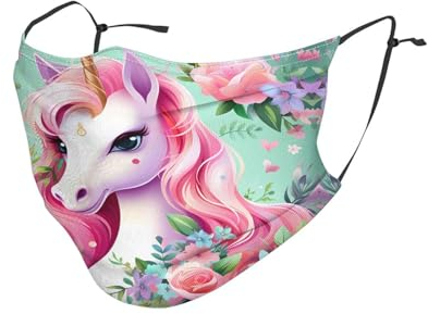 BROLEO Wiederverwendbare Masken für Erwachsene, weich, atmungsaktiv, geeignet für Camping, Laufen, Reisen, den täglichen Gebrauch, rosa Einhorn-Muster, 10 Stück