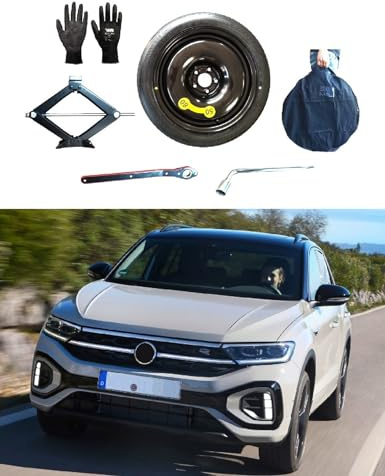 Notrad 17 kompatibel mit Volkswagen T-Roc mit Wagenheber, Schlüssel, Handschuhe und Tasche