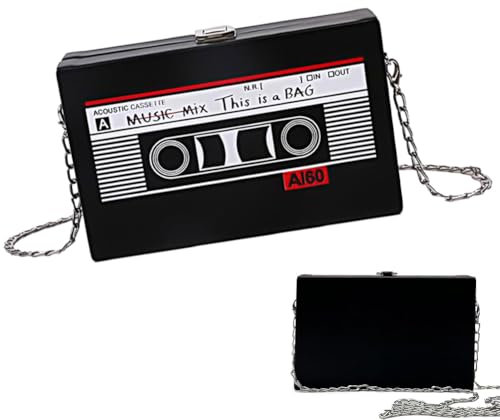 LJTXX Borsa a Tracolla Vintage a Forma di Radio, Borsa a Tracolla in Stile Retrò, Borsa a Tracolla Obliqua per Radio, Pochette a Tracolla, Borsa a Tracolla 90s Catena per le Donne, Nero