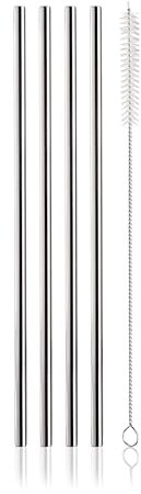 Vacu Vin Wiederverwendbare Edelstahlstrohhalme - Umweltfreundlich, Perfekt für Cocktails, Mocktails oder alle Getränke - Set aus 4