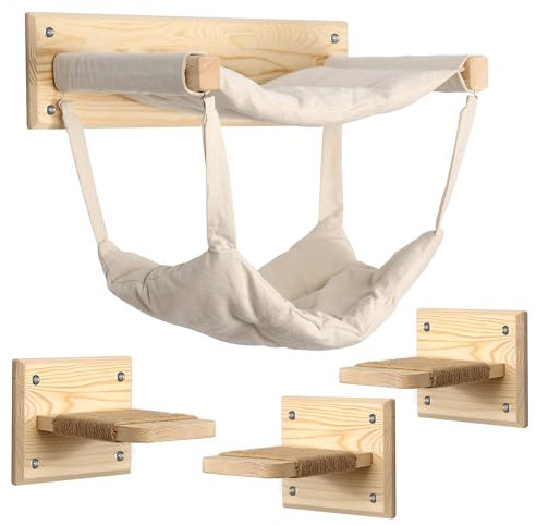 Luxus-Katzenmöbel aus Holz mit doppelter Hängematte und Stufen, stilvolle moderne Katzenhäuser, mehrstufiges Indoor-Katzen-Aktivitätszentrum mit Sisal, Premium-Spielhaus für spielerische Katzen