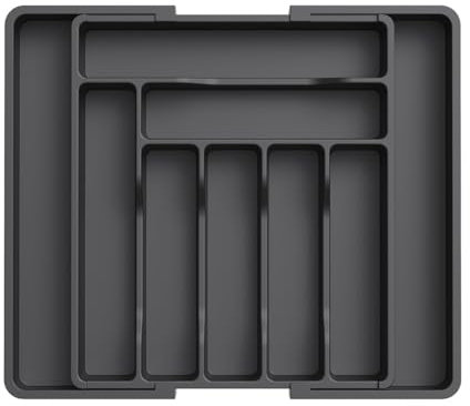 feyiubmen Range-couverts pour tiroirs - Extensible - Pour tiroirs - 2 compartiments - Porte-couverts réglable - Fourchettes en plastique