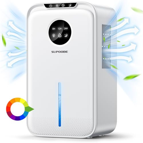 Deumidificatore Casa Muffa SUPOOBE Deumidificatore Portatile Bagno 2.2L Sonno Silenzioso Timing 8/12/24H Luci LED 7 colori Spegnimento Automatico,Per la Casa,Bagno,Cabina Armadio,RV