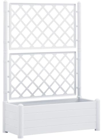 SDWEHO7 Enrejado de jardín, jardinera con enrejado, jardinera con ayuda para enredaderas, jardinera para terraza y balcón, 100 x 43 x 142 cm, polipropileno, color blanco