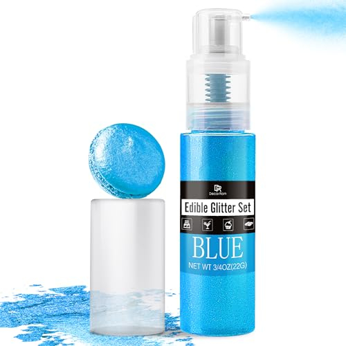 Essbarer Glitzer Spray - 22g Essbarer Glitzerstaub für Torten, Getränke & Süßigkeiten - Metallisch Lebensmittelfarbe Pulver zum Dekorieren Kuchen, Keksen - Lebensmitteleglitzer für Torten (Blau)