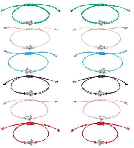 UNICRAFTALE 12Pz 6 Colori Tartarughe Marine Braccialetti di Corda Braccialetti Fatti A Mano Da Surfista Braccialetto Elasticizzato Tartaruga Colorata Braccialetto Regolabile per Coppie di Amici Regalo