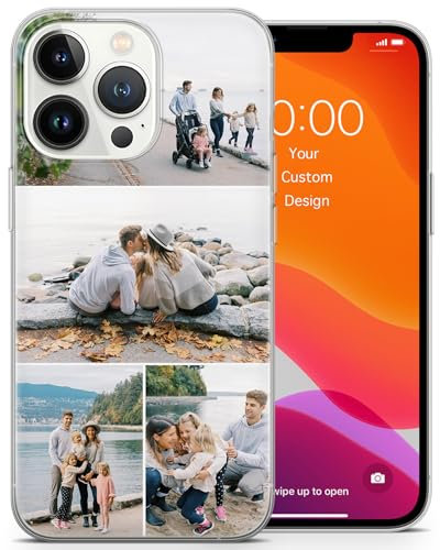 AIGAT SHOP Personalised Collage Style Clear TPU Case for iPhone SE 2020 / SE 2022 - Custom 4 Photos & Text Slim Fit Cover, Customised Name & Picture Phone Case for iPhone SE 2020 / SE 2022