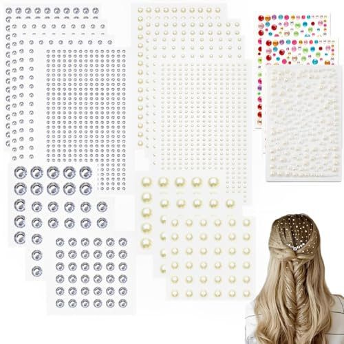 2686 PCS Hair Gems Stick On, Hair Gems, Face Gems, Stick on Pearls Hair Gems, Self Adhesive Hair Gems, for Makeup Jewels Decoration Eye Nails Hair Phone Crafts