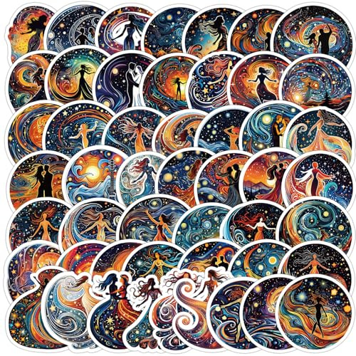Sternenhimmel Ölgemälde Sticker Set Aufkleber Jugendliche Erwachsene 50Stück Ölgemälde Wasserfeste Vinyl Decals Auto Motorräder Fahrrad Skateboard Snowboard Gepäck Laptop Koffer Helm Motorrad Computer