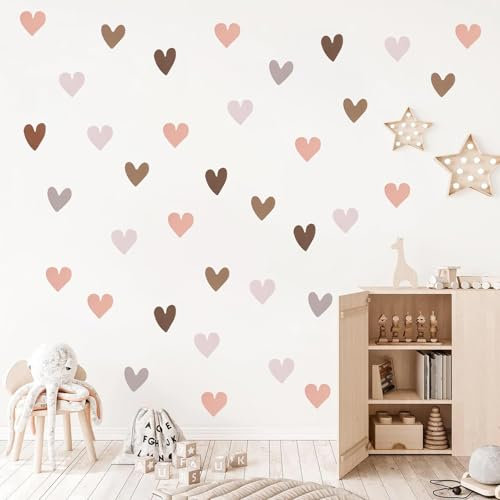 78 pcs Boho Herz Wandtattoos, Wandtattoo Kinderzimmer Mädchen, Wanddeko Boho Kinderzimmer Deko Mädchen, Wandsticker Wohnzimmer Schlafzimmer Babyzimmer Kinderzimmer Deko (Cream Brown)