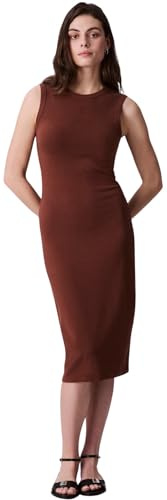 Calvin Klein Damen Bodycon Kleid Contour Midi Gerippt, Braun (Cappuccino), S