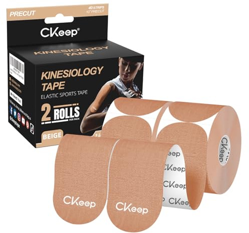 CKeep Kinesiology Tape precut Strips, 40 Count Elastic k Tape, Beige