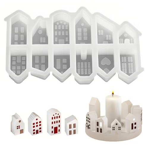 AFCJLTO 12 pezzi Stampi in Silicone per Colata Case, Stampi Silicone per Gesso Casette per La Casa per Candele Fai da Te, Stampi per Gesso per casa, Natale, Halloween, Pasqua