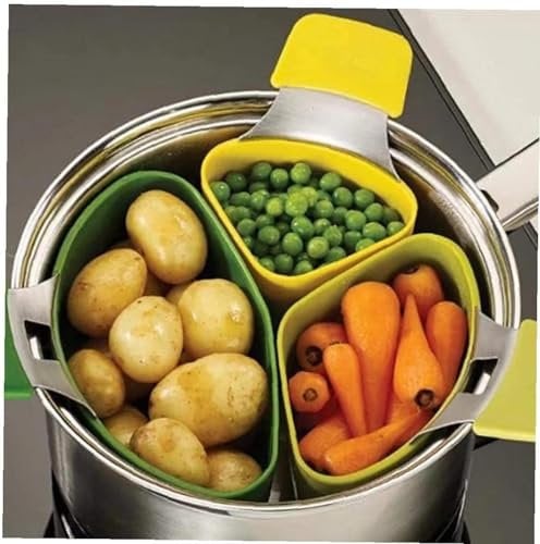 AJMDGW Triple Divider Nest Steaming Silicone Saucepan Divider Steamer Basket Cooking Strainer Kitchen Gadgets 3 Pcs/Set