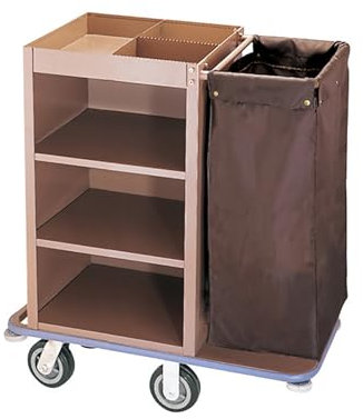 Hausmeisterwagen, Reinigungswagen, mit Aufbewahrungstasche und Rädern, Rollbarer Hausmeisterwagen für Garagen, Hotels,Braun