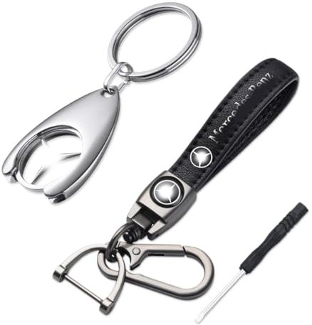 GDFJBG 1 Stück Lederschlaufe Schlüsselanhänger und 1 Stück Original Schlüsselanhänger Einkaufs Chip, Schlüsselanhänger Auto, Zubehör Formel Geschenke für Jungen oder Männer, Silber