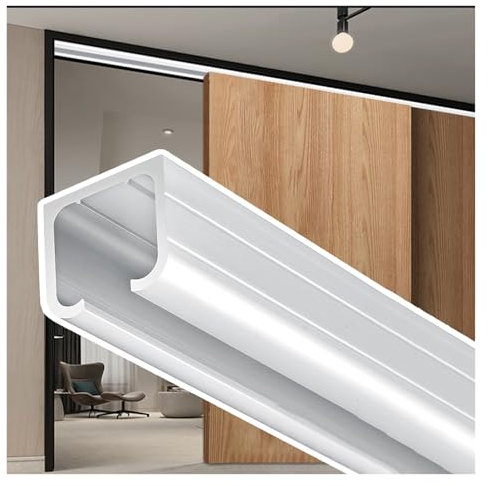 Schiebetürbeschlag schiebetür laufschiene Verstecktes Schiebetürschienen-Set, hängende Schieberadrollen mit Schiene für kommerzielle Schiebetüren für Küchenschrank-/Holztürsystem, Aluminiumschienen(80