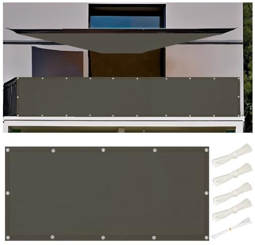 Balkon Sichtschutz 90x100cm Balkonabdeckung Wetterfest, Sonnensegel 0.9x1M Wasserdicht Rechteckig Sonnensegel Balkon Ohne Bohren Segeltuch mit Ösen und Kordel für Garten Terrasse, Dunkelgrau