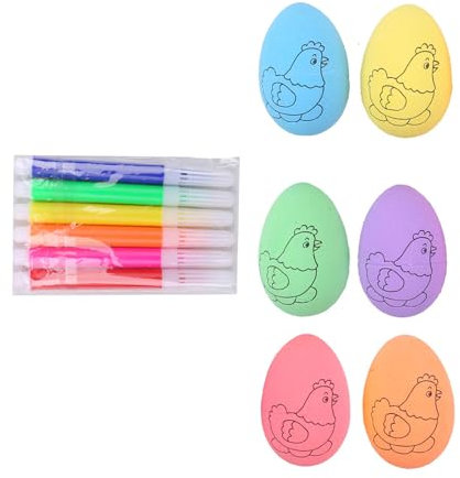 FROMCEO Ostereier-Set, tragbar, für künstlerische Kreation, mit lackierbaren Schaumstoff-Eiern und Zubehör, für jedes Alter, 6 Stück