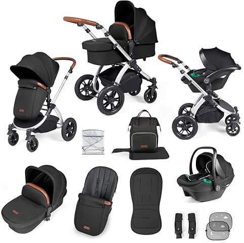 Ickle Bubba Stomp Luxe 3-in-1-Kinderwagen mit Cirrus i-Size – (Silber/Mitternacht/Tan)