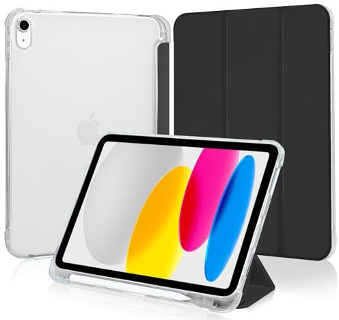 4UBonLife Cover per iPad (A16) 11ª Generazione 11 2025/iPad 10ª Generazione 10,9 Pollici 2022 con Portapenne, Custodia Protettiva Sottile Leggero, Case Retro Traslucido in Morbido TPU, Nero