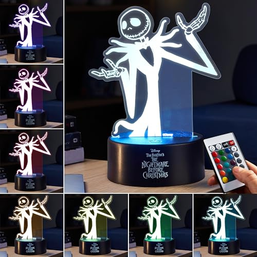 Get Trend Nightmare Before Christmas LED Nachtlicht Lampe, Jack und Sally, 16 Farben mit Fernbedienung & 4 Lichtmodi, USB oder Batteriebetrieben (Multi Jack Skellington)