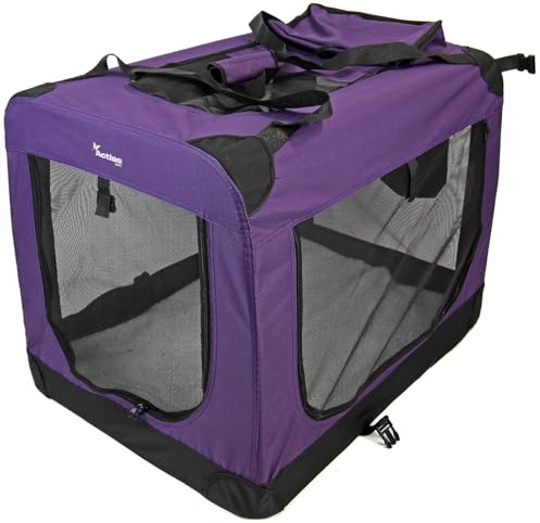 Actiaspet Fabric Pet Carrier Crate – Soft-Sided Travel Kennel for Dogs, Cats & Puppies – Foldable with Faux Sheepskin Bed, Mesh Windows, Treat Bag