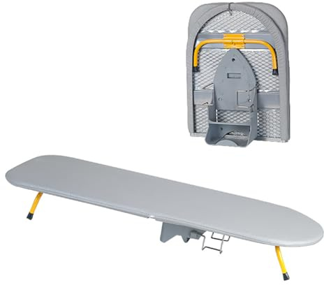 Tabla De Planchar Plegable con Soporte para Plancha,81 x 30 Cm Mini Tabla De Planchar De Sobremesa con Cubierta De Algodón,Ahorra Espacio,Incluye Asa De Transporte,Pies Antideslizantes(Gris Plateado)