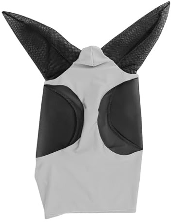 Pferdegesichtsmaske, atmungsaktiv, dehnbar, gestrickt, Netzmaske, Ohrmasken, Schutz, Reitausrüstung für Pferde(Light Grey)