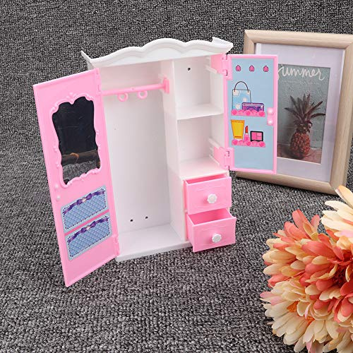 Haofy Puppen-Kleiderschrank, Rosa Aufbewahrungsschrank, Kunststoff, Mini-Puppenmöbel für, Spielhaus, Spielzeug, Zubehör