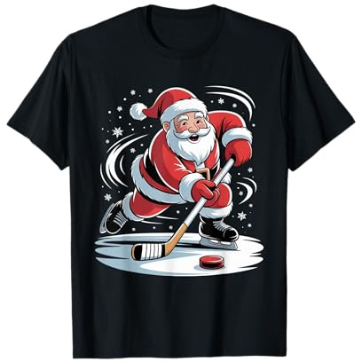Lustiger Weihnachtsmann spielt Eishockey-Liebhaber Jungen Mädchen Weihnachten T-Shirt