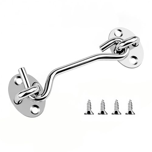 OHiZVZV 3 Inch Hook and Eye Latch, Stainless Steel Cabin Hook, Door Lock for Internal Doors Gates Windows Bedroom Door Lock, Bathroom Lock