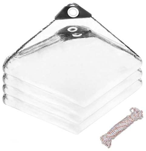 Slwnrc Telo Impermeabile Esterno Trasparente 3 x 3m PVC Telone di Copertura Trasparente con Occhiellato 400 g/m² Multiuso per Balcone, Terrazzo, Serra, Campeggio include 10 Metri di Corda
