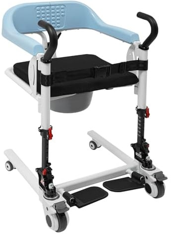 82-96cm Höhenverstellbarer Patientenlifter,Faltbar Transferstuhl aus Aluminiumlegierung,mit 120kg Tragkraft,180°-Sitz,Rollen und Abnehmbare Nachttopf,Badewannenlifter für senioren & Pflege zu Hause