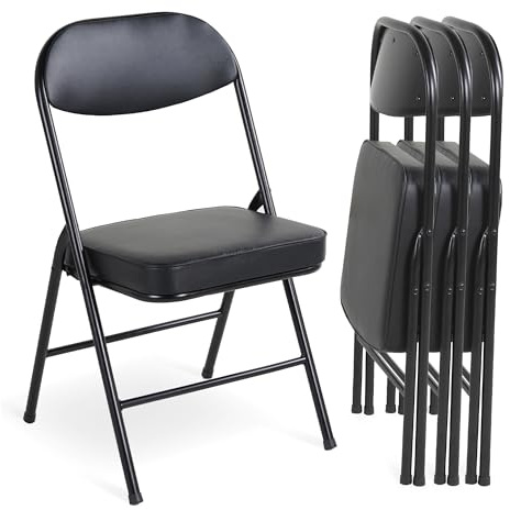 Villeston Klappstuhl mit Polster, Klappstühle 4er, Schwarz | Verstärkte Gepolstert, Tragbarer und Bereits montierter Klapp-Essstuhl für Gäste, Küche, Büro, Hochzeit und Party