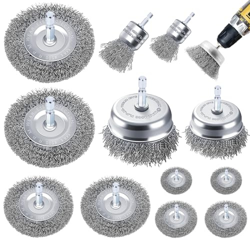 Vexnaro Juego de 12 Cepillos de Alambre, para Limpiar, Pulir, Esmerilar y Eliminar Óxido, Accesorios de Lijado, Ideal para el Hogar, Jardín y Reparaciones Profesionales de Metal (12)