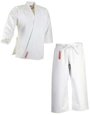 Ju-Sports Master Karateanzug Erwachsene weiß - Robuster Karatekimono mit Canvas-Gewebe und traditionellem Schnitt 100% Baumwolle, Abgesteppte Ärmelenden