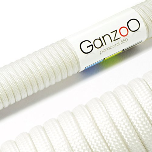 Ganzoo Paracord 550 Seil Weiß 4mm Schnur Typ 3, Nylon & Polyester, ideal für Basteln von Hundeleine Halsband Armband/Camping Survival und Outdoor 30 Meter Allzweckseil 7 Innenstränge