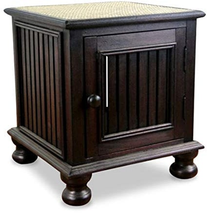 livasia Rattan Schrank – 40x40x60cm – Handgeschnitzter Nachtschrank Holz aus Thailand mit Tür, Akazienholz, Kleiner Nachttisch in Gitteroptik