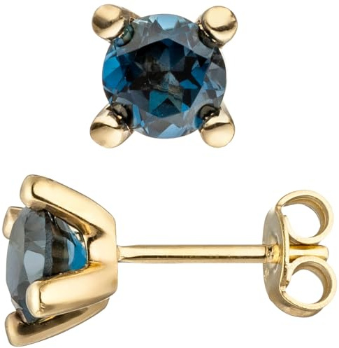 Jobo Damen-Ohrstecker aus 14 Karat 585 Gold mit Blautopas London Blue