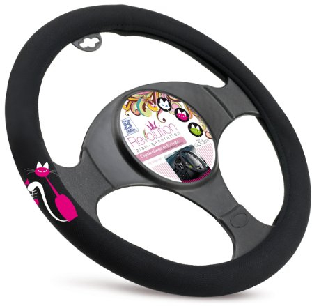 Bottari 29217 Lenkradbezug My Sweet Cat mit Pinker Katze, Durchmesser : 38 cm, Schwarz